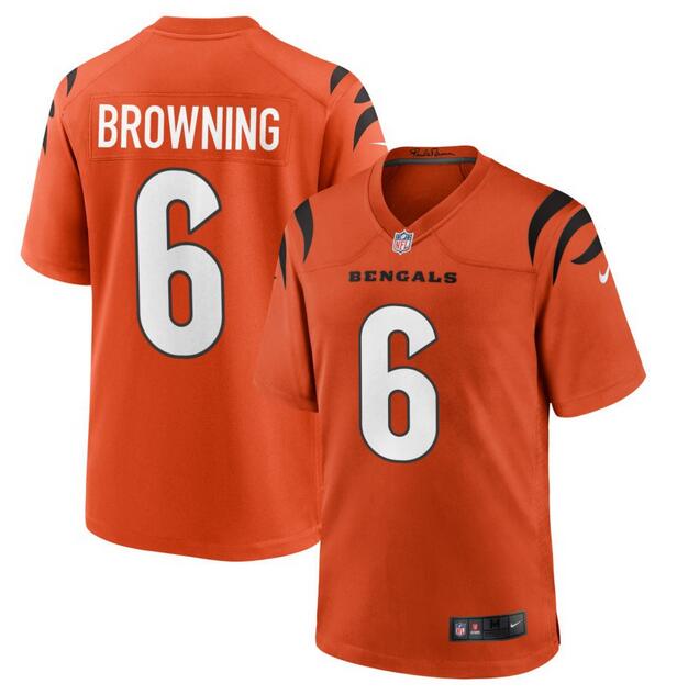 Men's Cincinnati Bengals #6 Jake Browning Orange Stitched Game Jersey Men's Cincinnati Bengals #6 Jake Browning Orange Stitched Game Jersey